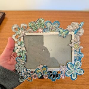 Vintage Y2K 2000s Metal Glitter Floral Flower Butterfly Picture Frame